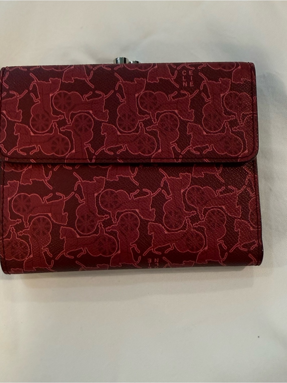 Celine Red Horse-Print Clasp Wallet - Picture 3 of 7
